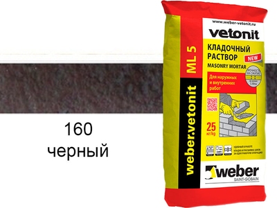 Цветной кладочный раствор weber.vetonit МЛ 5 черный №160, 25 кг